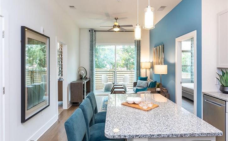 The Edition on Oberlin Apartments and Townhomes Open Floor Plans Kitchen to Living Room