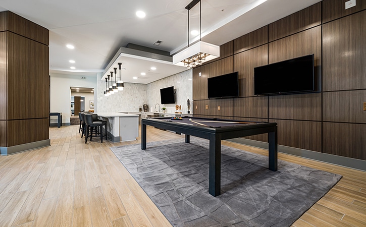 The Edition on Oberlin Raleigh NC Apartment Homes and Townhomes Entertainment Lounge with WiFi Billiards Table
