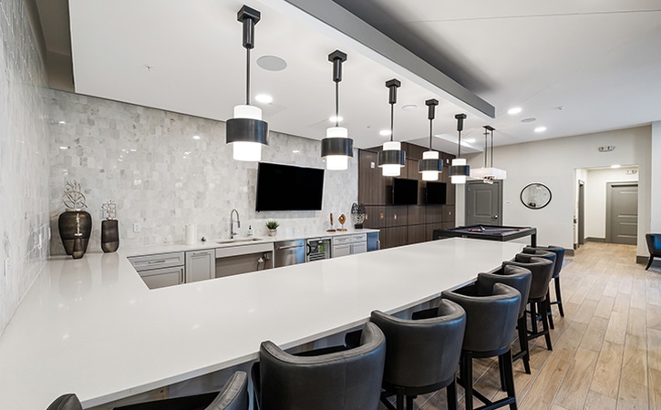 The Edition on Oberlin Raleigh NC Apartments and Townhomes Clubhouse Kitchen